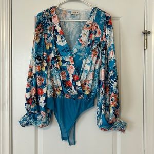 Blue floral bodysuit